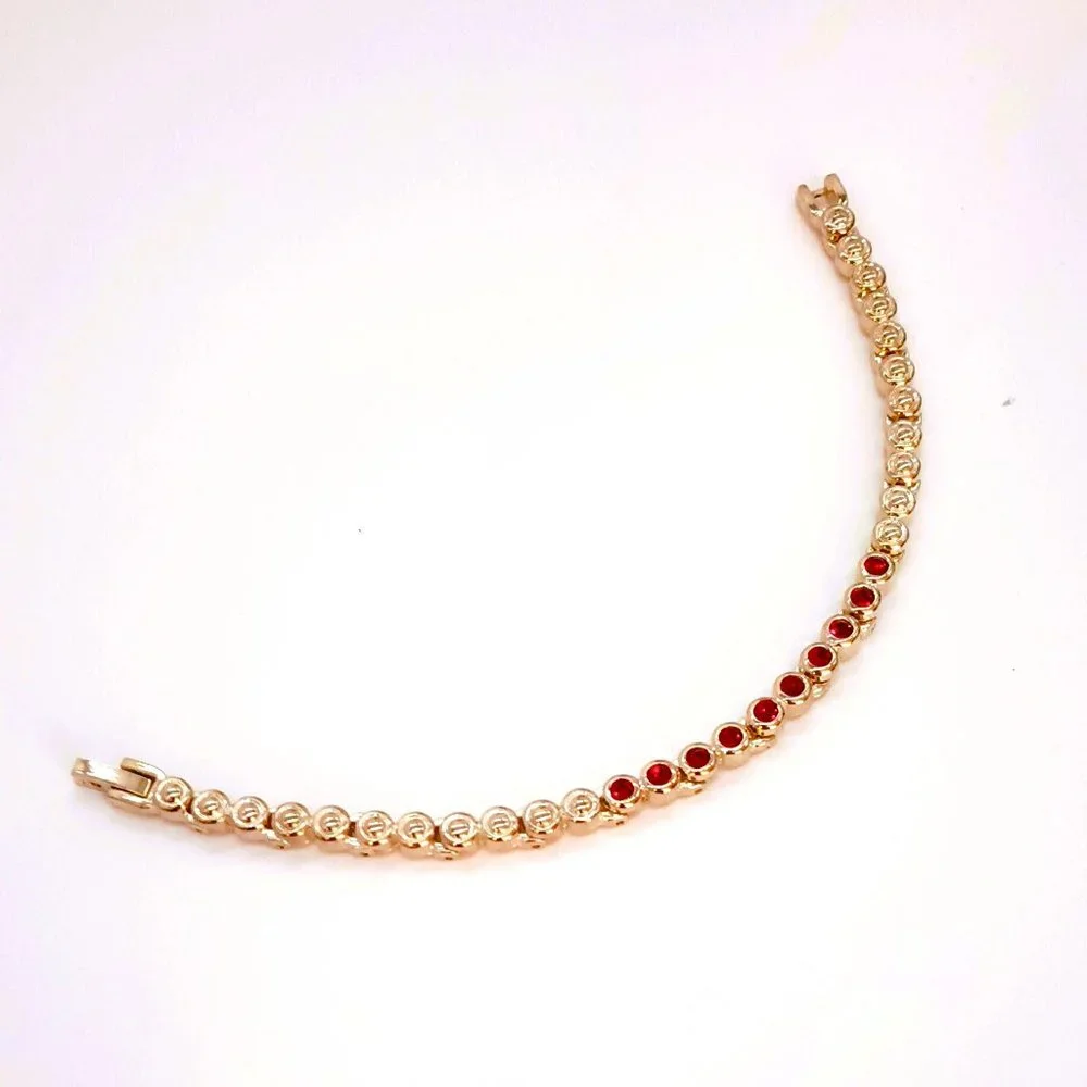 Gold Ruby Red Tennis Bracelet 7.5